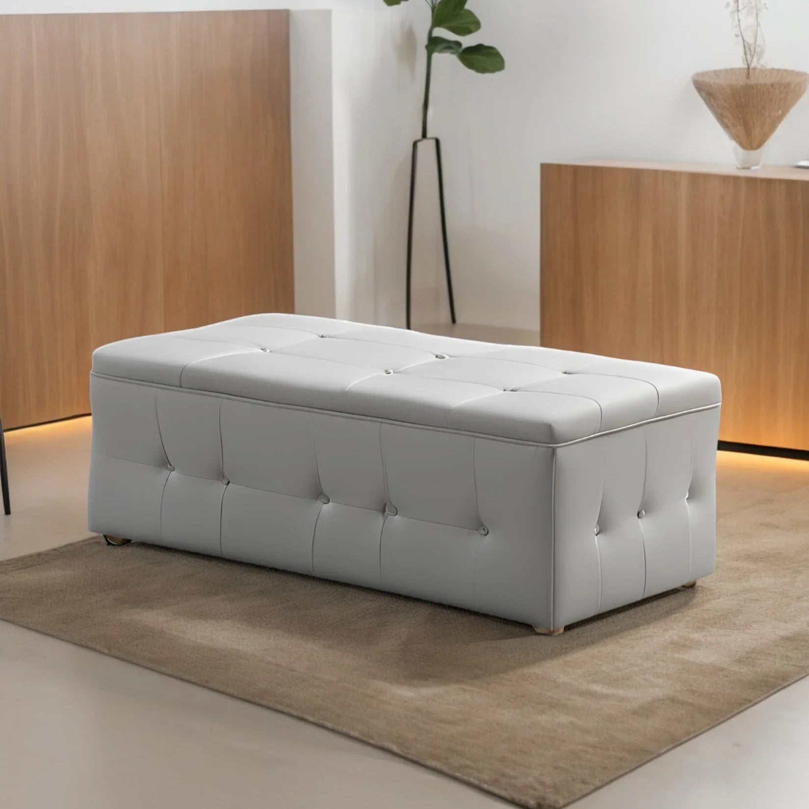 Hand-Carved Fabric Wooden Bench - Ottoman - CRUZ INTERNATIONAL - Furniture Store